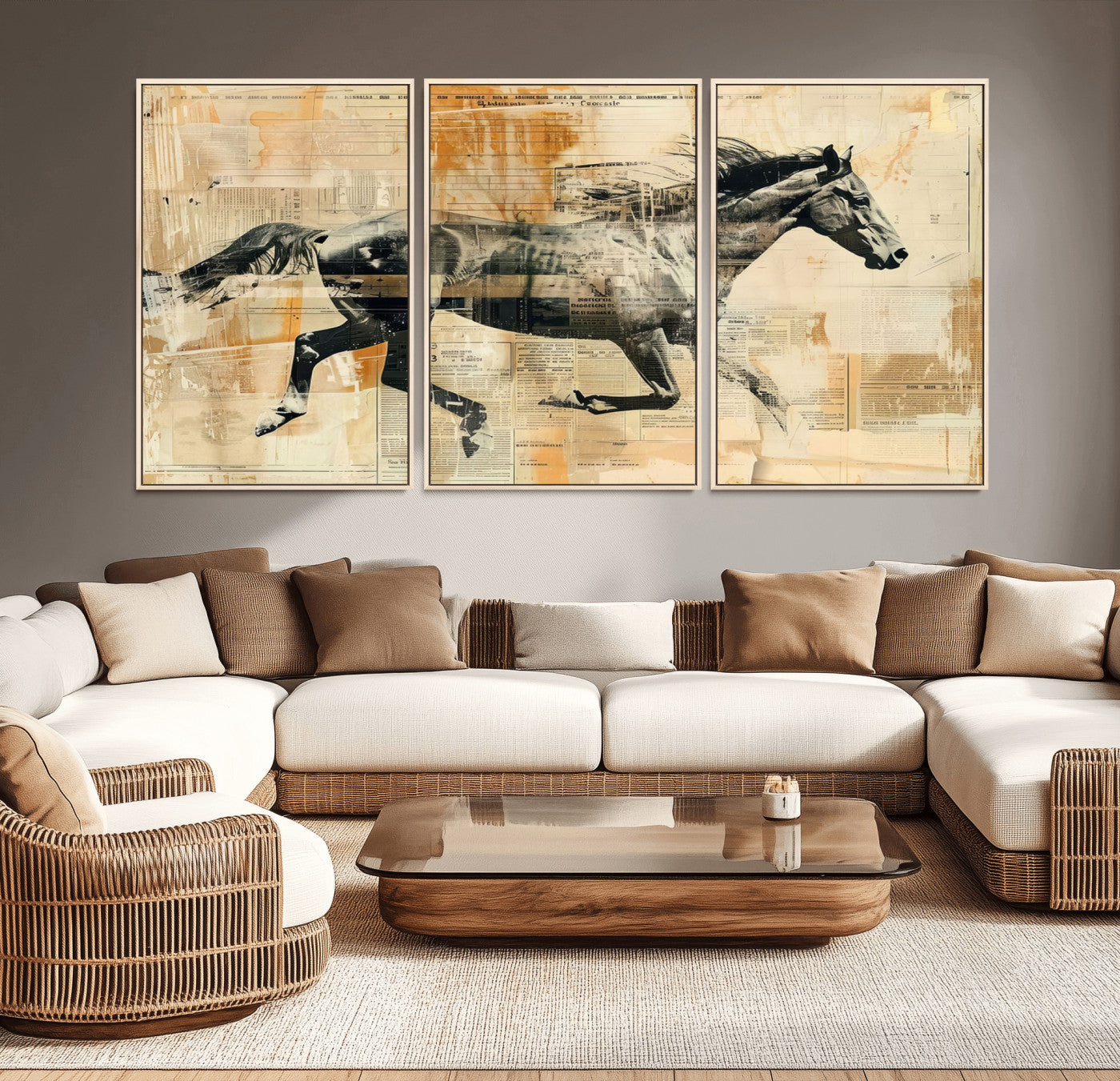 22364-MGV-CV-36X24-Chines Style Running Horse Western Wall Art | Farmhouse Wall Decor | Ready to Hang Framed Canvas