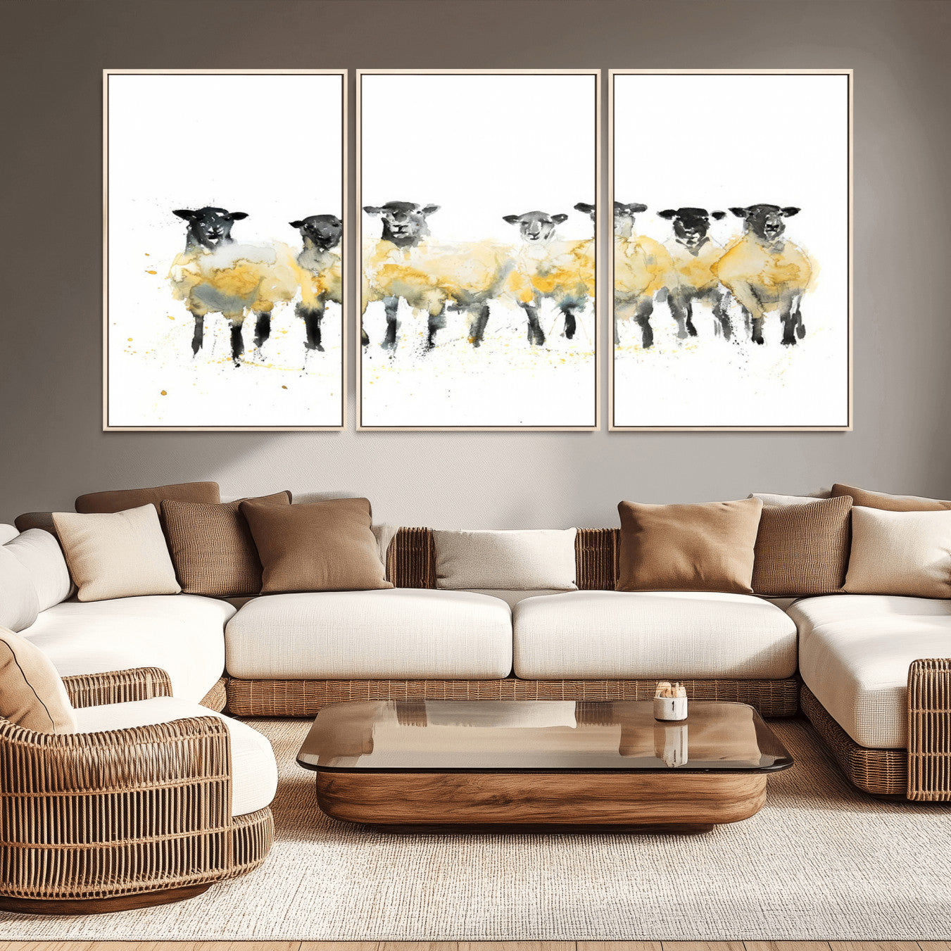 -Farmhouse Wall Art Sheep Print | Ready to Hang Framed Canvas | Rustic Barn Decor