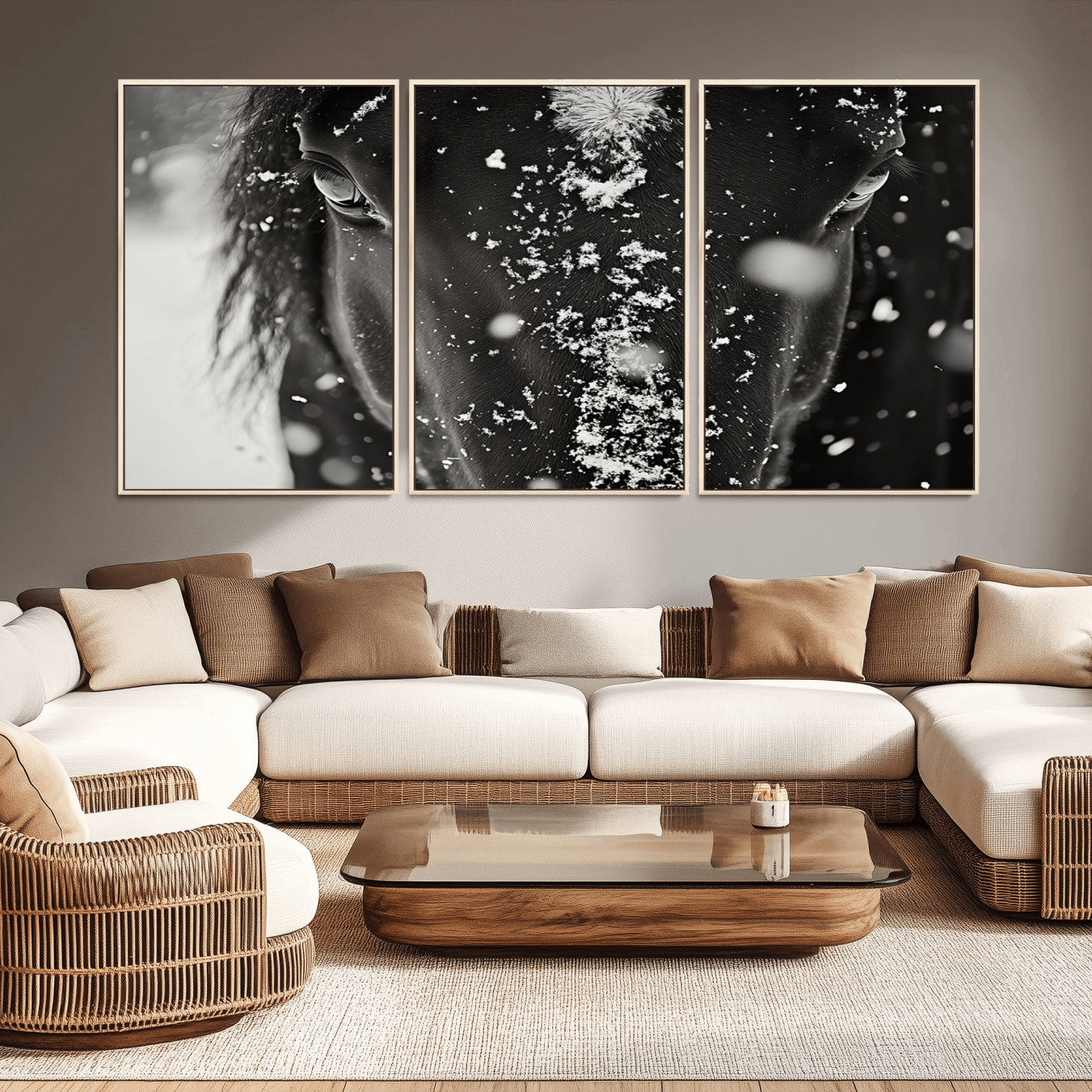 -Winter Horse Snow Wall Art Canvas Print