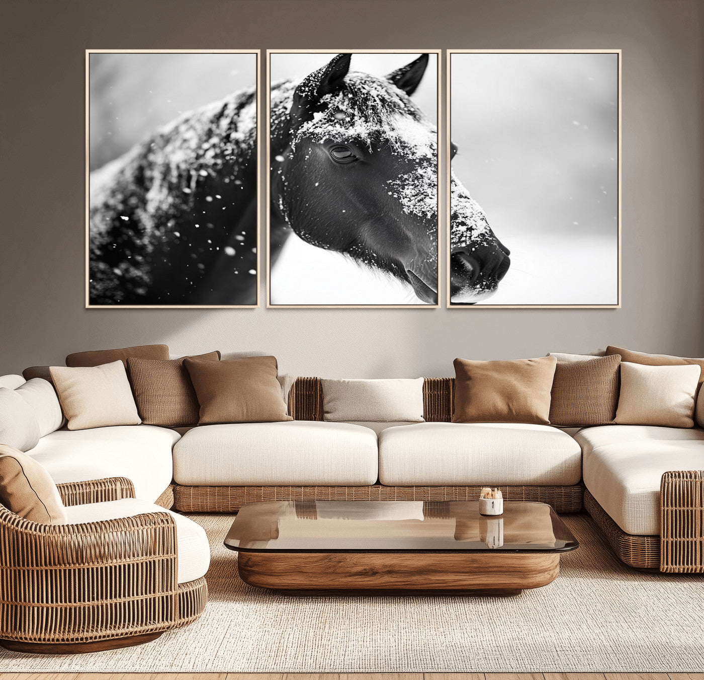 -Horse Canvas Print - Winter Horse Snow Wall Art Canvas Print