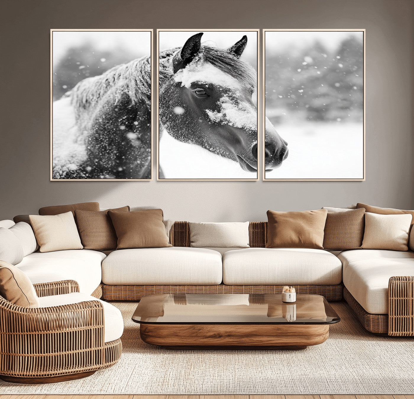 13358-MGV-CV-36X24-Black Horse Winter Wall Art | Ready to Hang and Framed | Farmhouse and Western Wall Decor for Living Room
