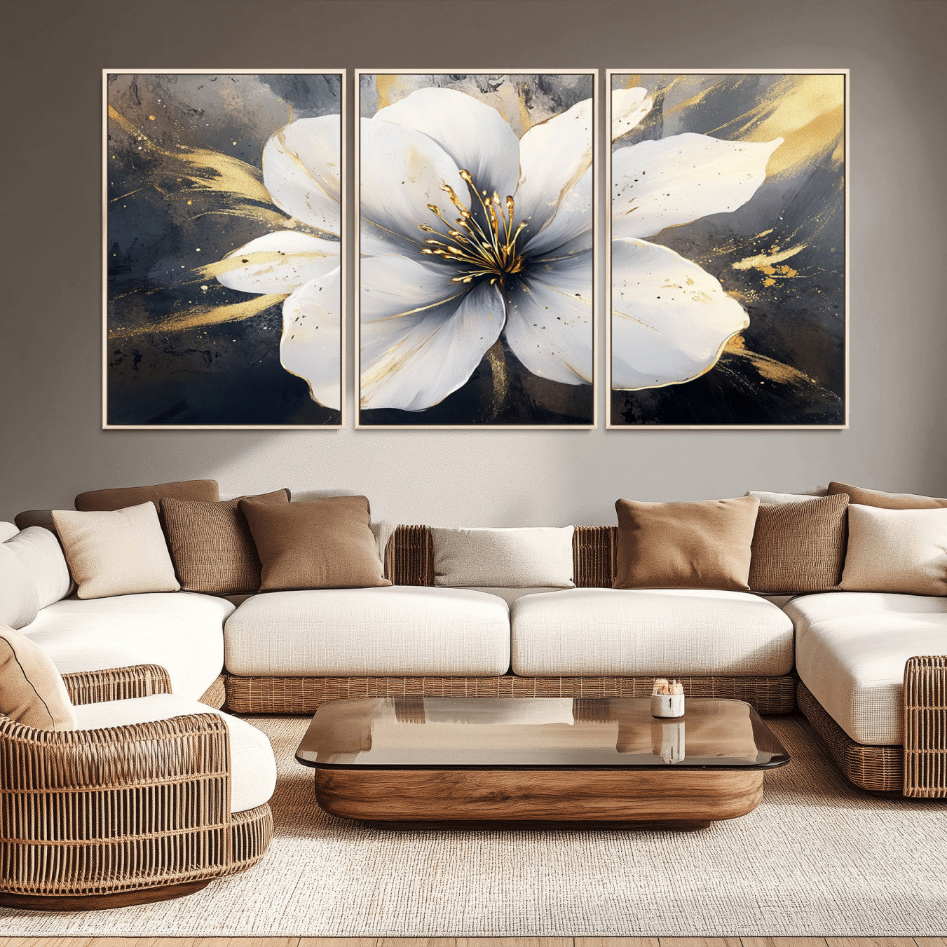 -White Flower Wall Art Canvas Print | Ready to Hang | Abstract Floral Wall Decor | Elegant Bloom