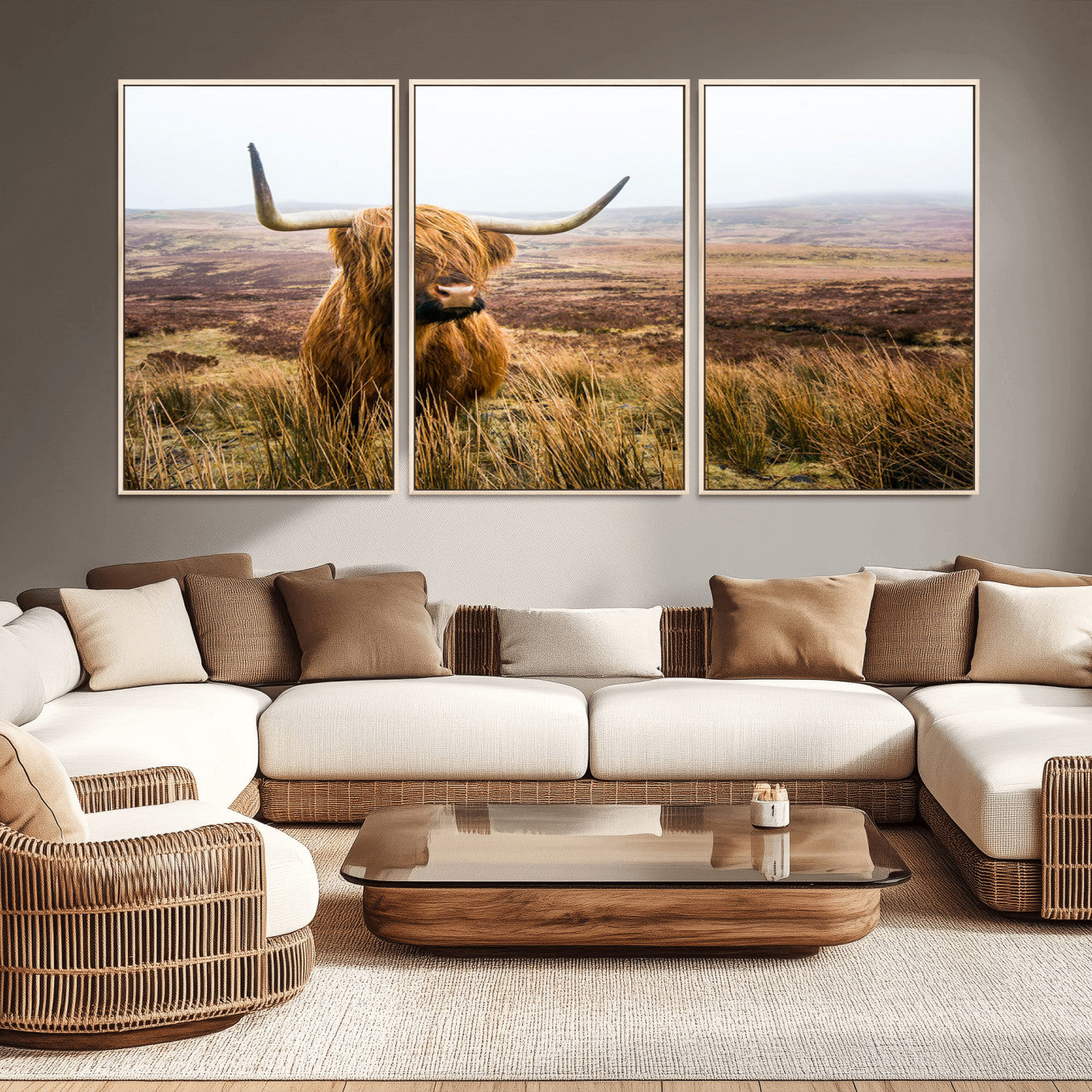 -Scottish Highland Cow Canvas Wall Art – Rustic Farmhouse Charm with Highland Cattle – Ready to Hang