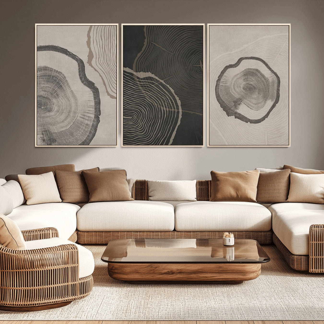25407-MGV-CV-36X24-Minimalist Tree Rings Wall Art | Modern Abstract Canvas Print Set | Ready to Hang and Framed |
