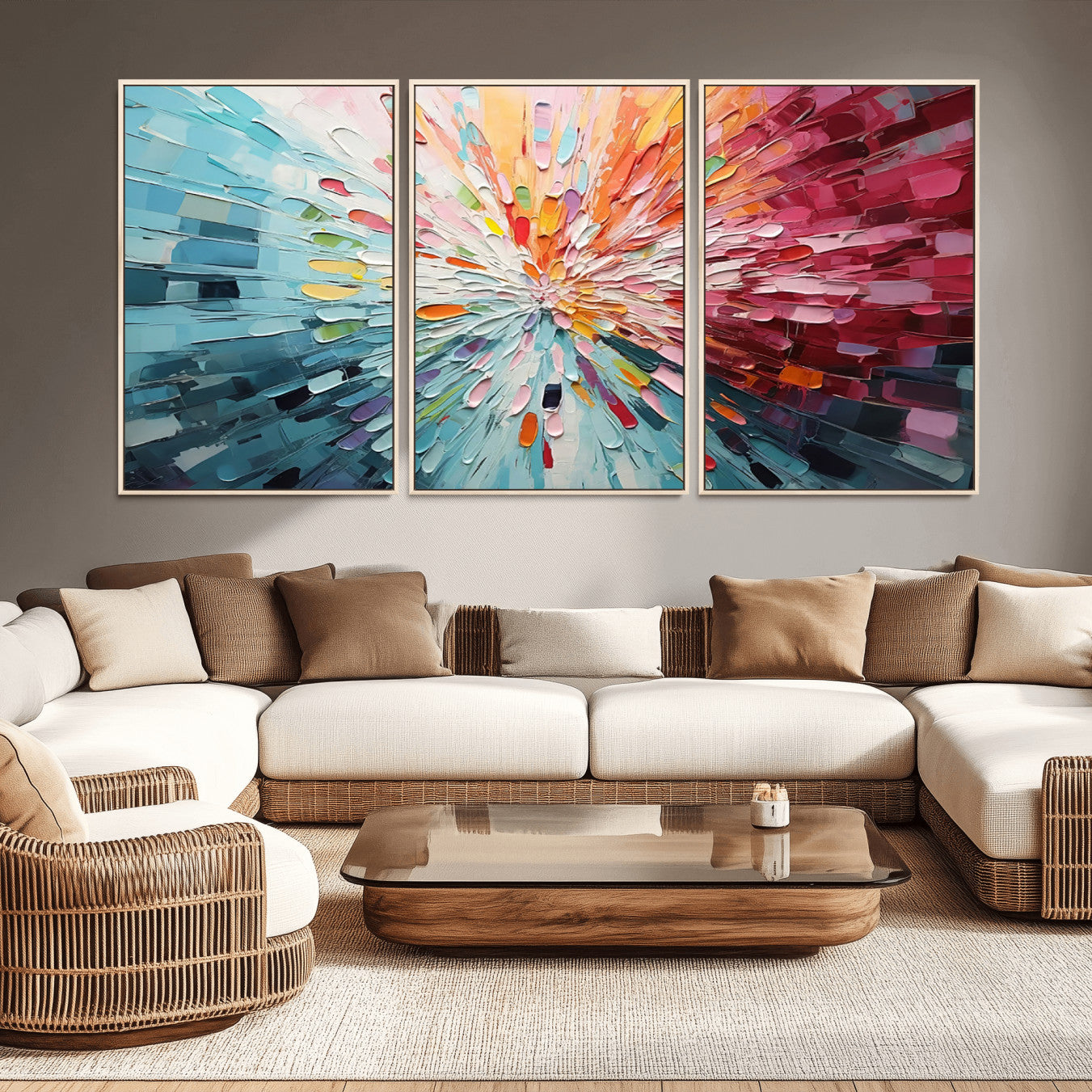 47065-MGV-CV-36X24-Radiant Bloom Abstract Floral Wall Art Canvas Print - Colorful Burst - Modern Living Room Decor -