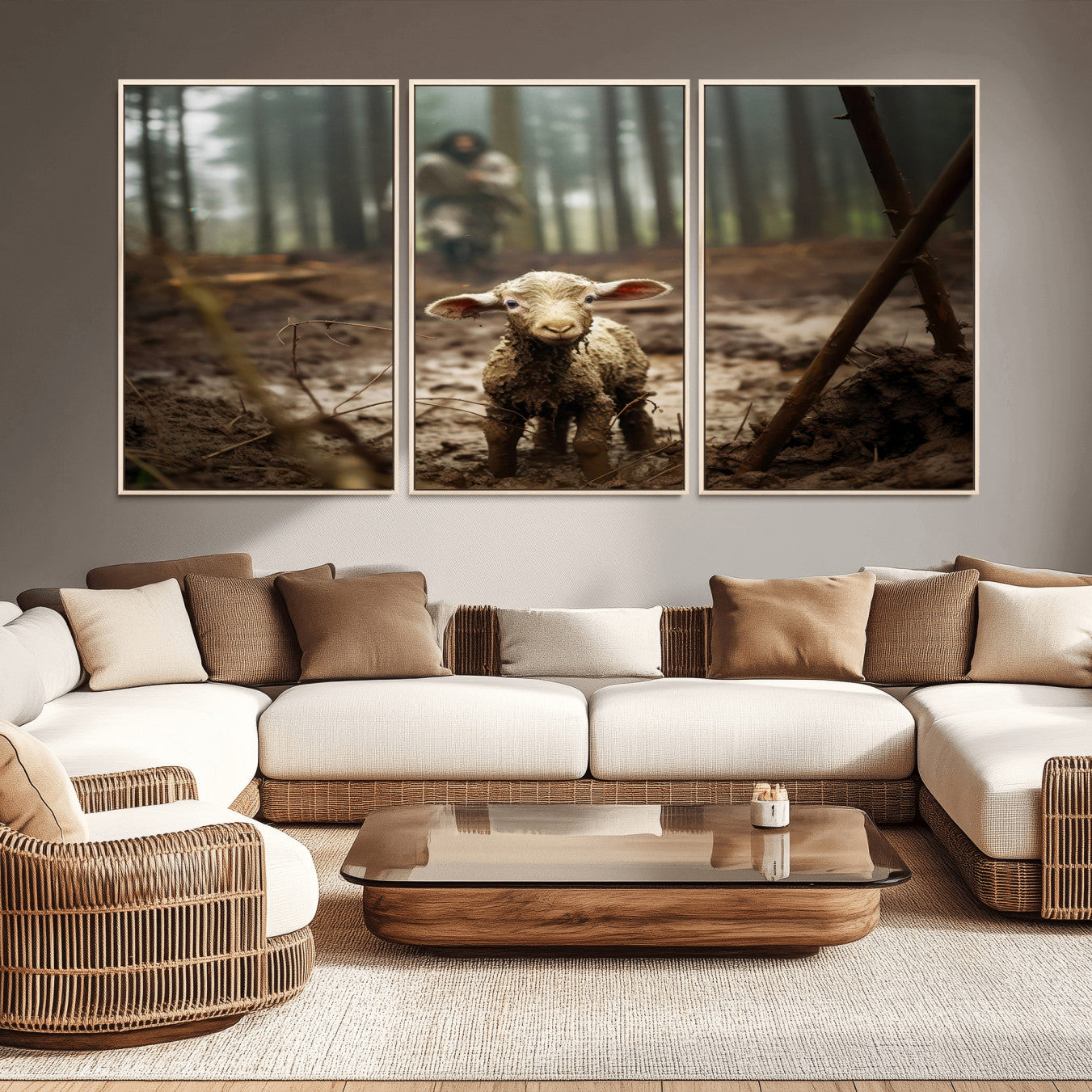 -Jesus Running After a Lost Lamb Canvas Wall Art Print