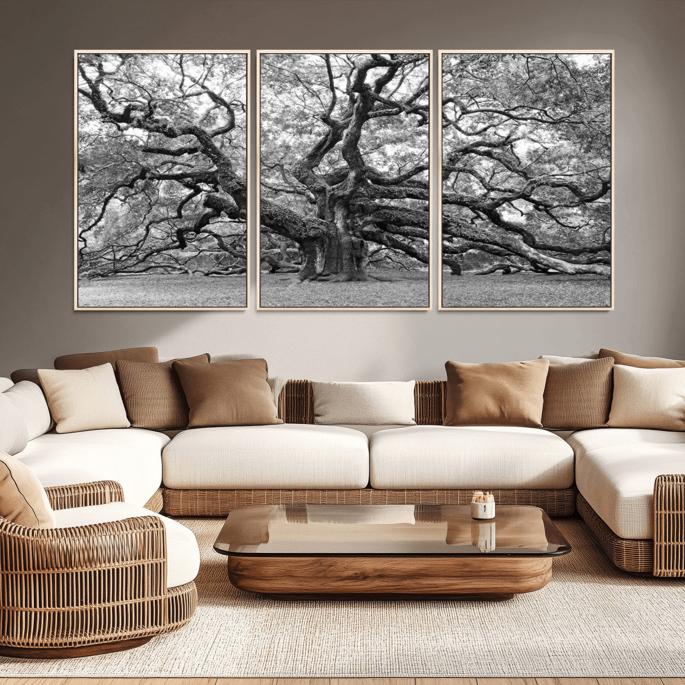 12314-MGV-CV-36X24-Black White Angel Oak Tree Wall Art - Timeless Nature-Inspired Canvas for Rustic, Modern, or