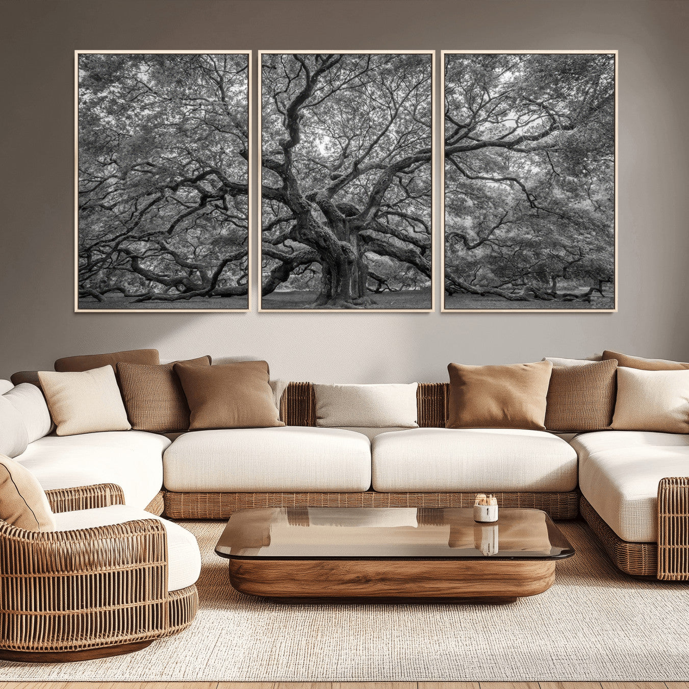 -Majestic Angel Oak Tree Black and White Canvas Print – Multi Panel Wall Art, Giclée Print, Ready to