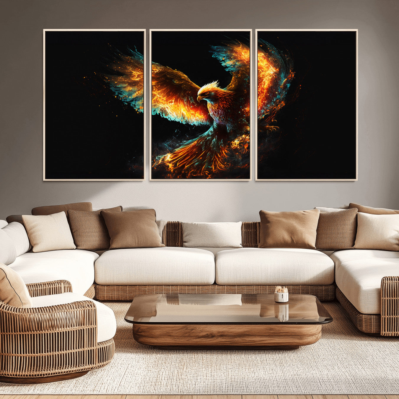 -Fiery Phoenix Canvas Print | Ready to Hang Wall Art | Bold Fantasy Decor for Living Room | Majestic