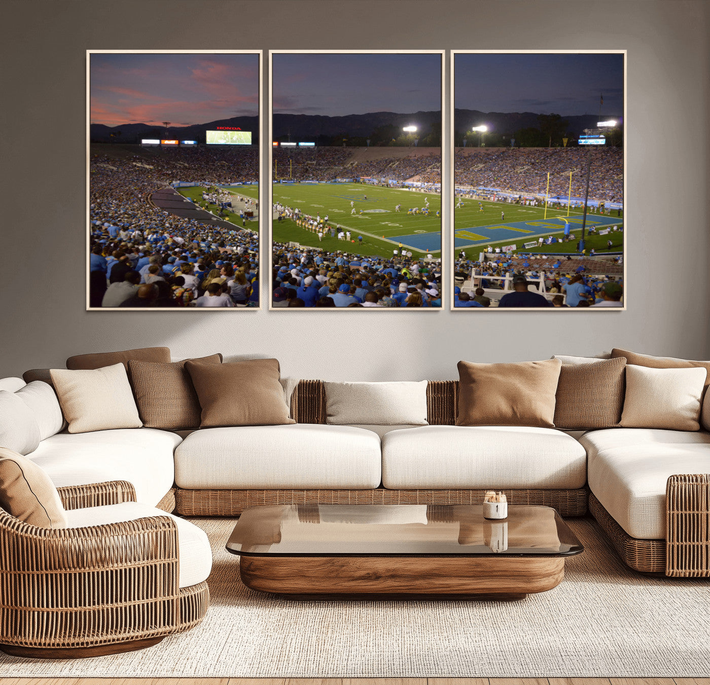 90359-MGV-CV-36X24-UCLA Bruins Football Team Print - Pasadena Rose Bowl Stadium Wall Art Canvas Print