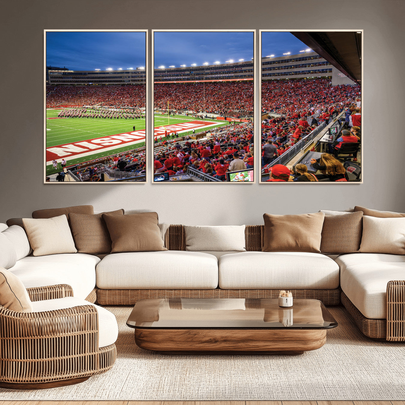 57601-MGV-FC-60X30-3P_Natural-Wisconsin Badgers Football Team Print - Madison Camp Randall Stadium Wall Art, Wisconsin Badgers