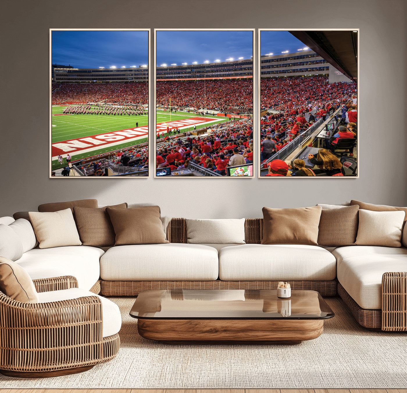 57601-MGV-FC-60X30-3P_Natural-Wisconsin Badgers Football Team Print - Madison Camp Randall Stadium Wall Art, Wisconsin Badgers