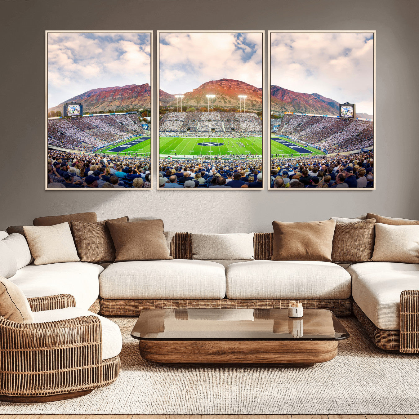 -Brigham Young University Cougars Football Team Print - Provo LaVell Edwards Stadium Wall Art Canvas