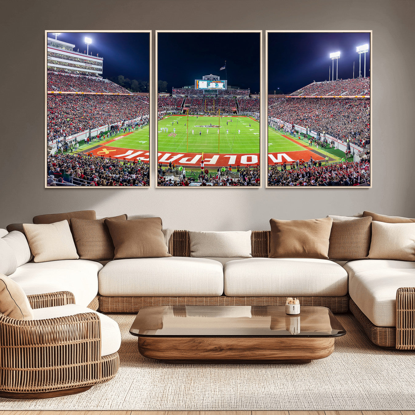 80943-MGV-CV-36X24-Wolfpack Football Team Print - Raleigh Carter-Finley Stadium Wall Art Canvas Print
