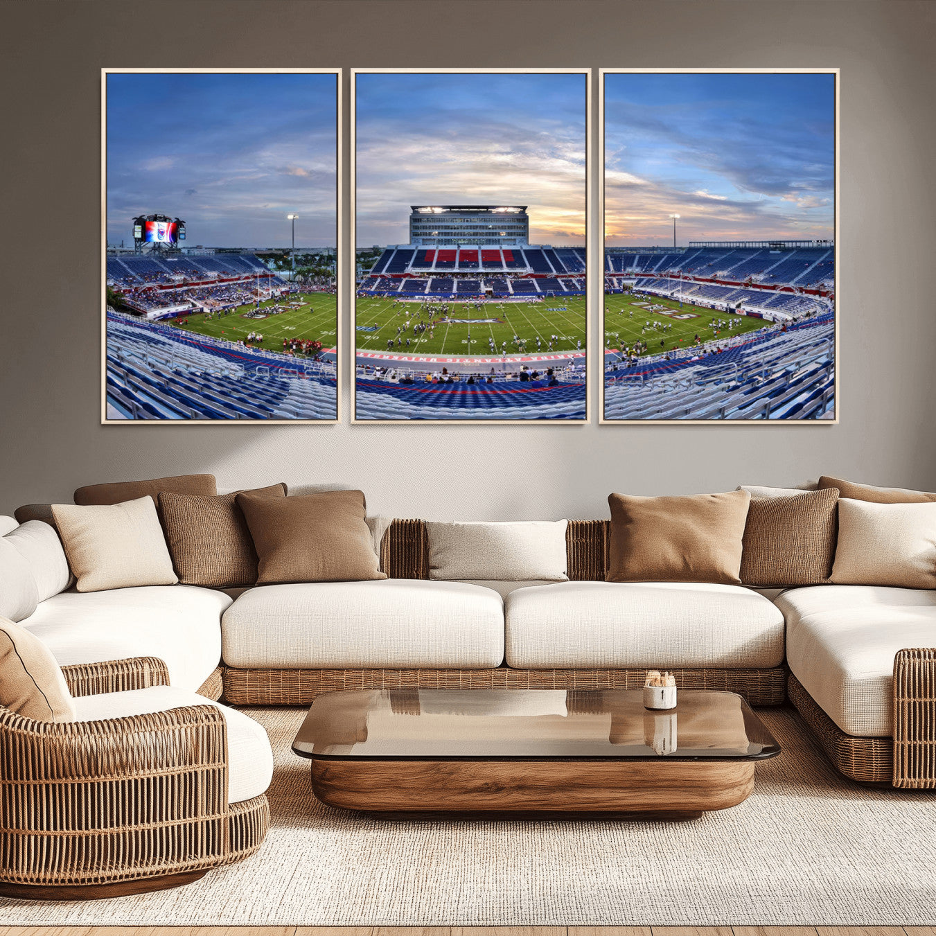 69559-MGV-FC-60X30-3P_Natural-Florida Atlantic University Owls Football Team Print - Boca Raton FAU Stadium Wall Art Canvas Print