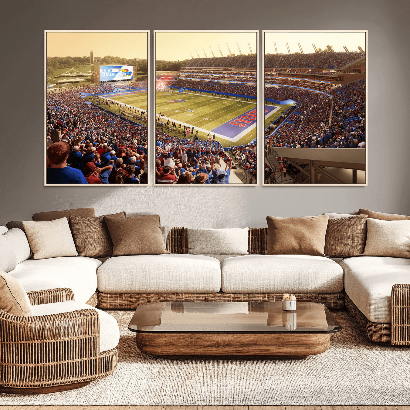 -University of Kansas Jayhawks Football Team Print - Lawrence Kansas Memorial Stadium Wall Art Canvas