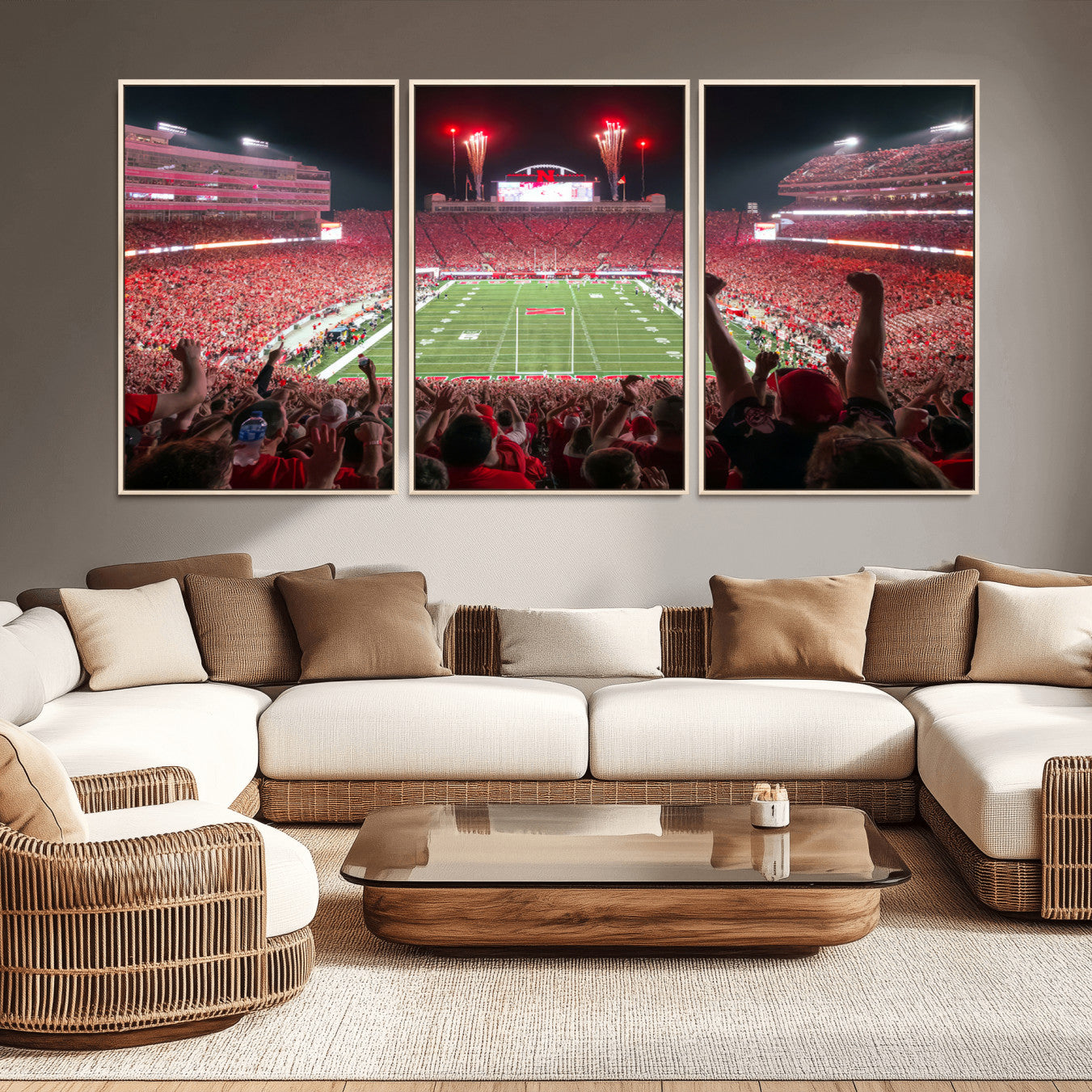 43351-MGV-CV-36X24-University of Nebraska Cornhuskers Football Team Print - Lincoln Memorial Stadium Wall Art Canvas