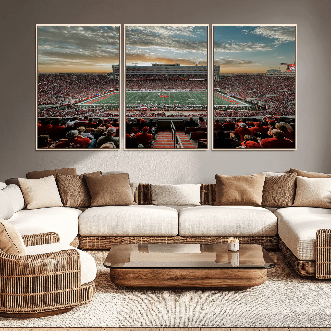 70684-MGV-CV-36X24-University of Nebraska Cornhuskers Football Team Print - Lincoln Memorial Stadium Art Canvas Print