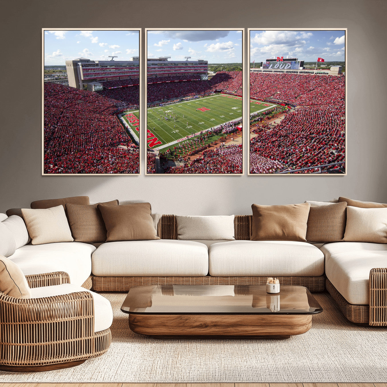 84975-MGV-CV-36X24-University of Nebraska Cornhuskers Football Team Print - Lincoln Memorial Stadium Wall Art Canvas