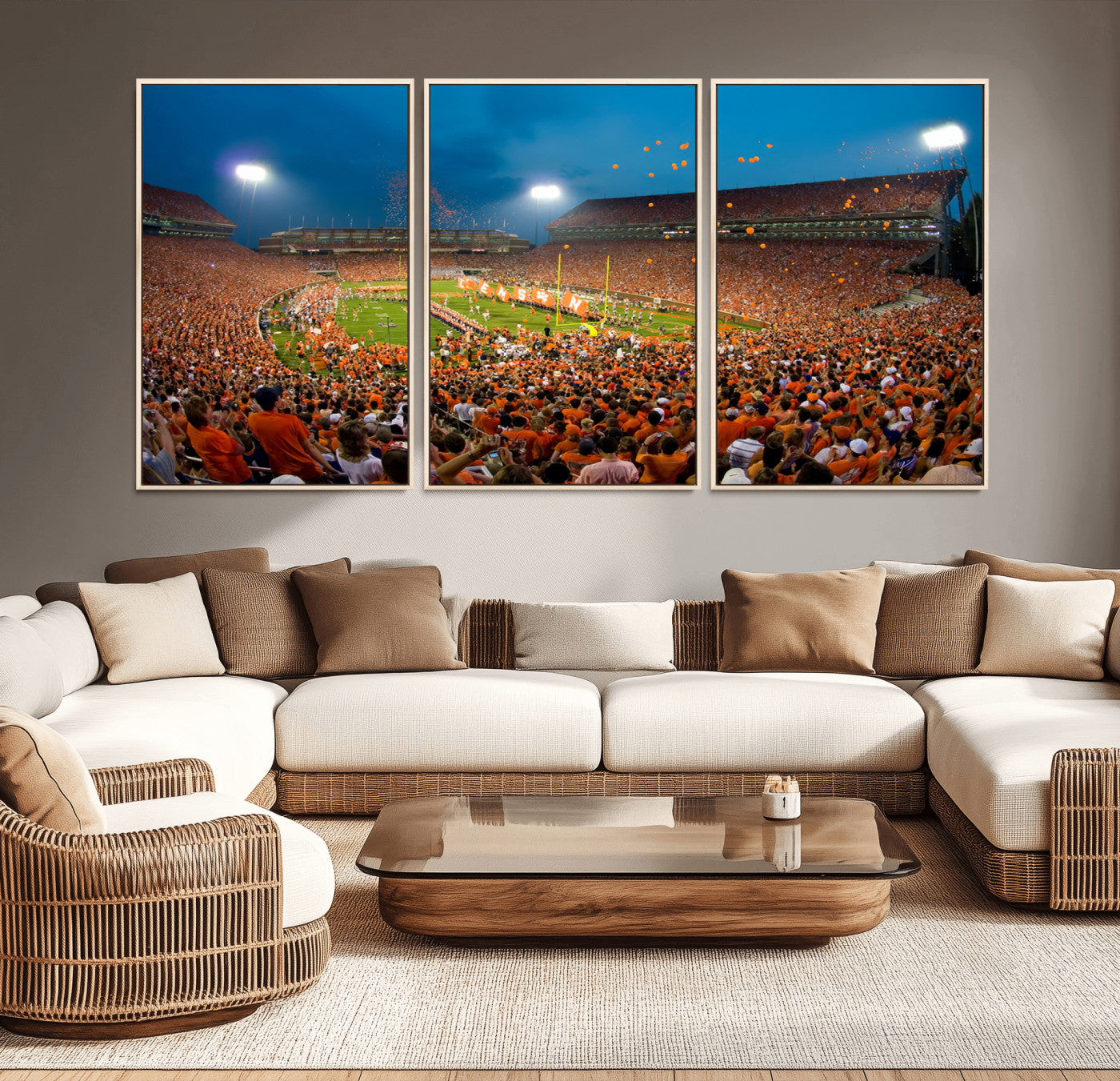 -Clemson University Tigers Football Team Print - Clemson Memorial Stadium Wall Art Canvas Print