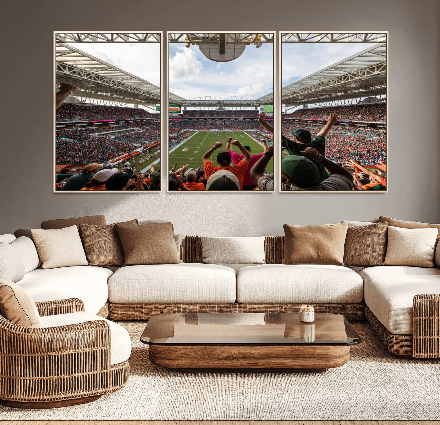 -Miami Hurricanes Football Team Wall Art Print - Miami Hard Rock Stadium Wall Art Canvas Print