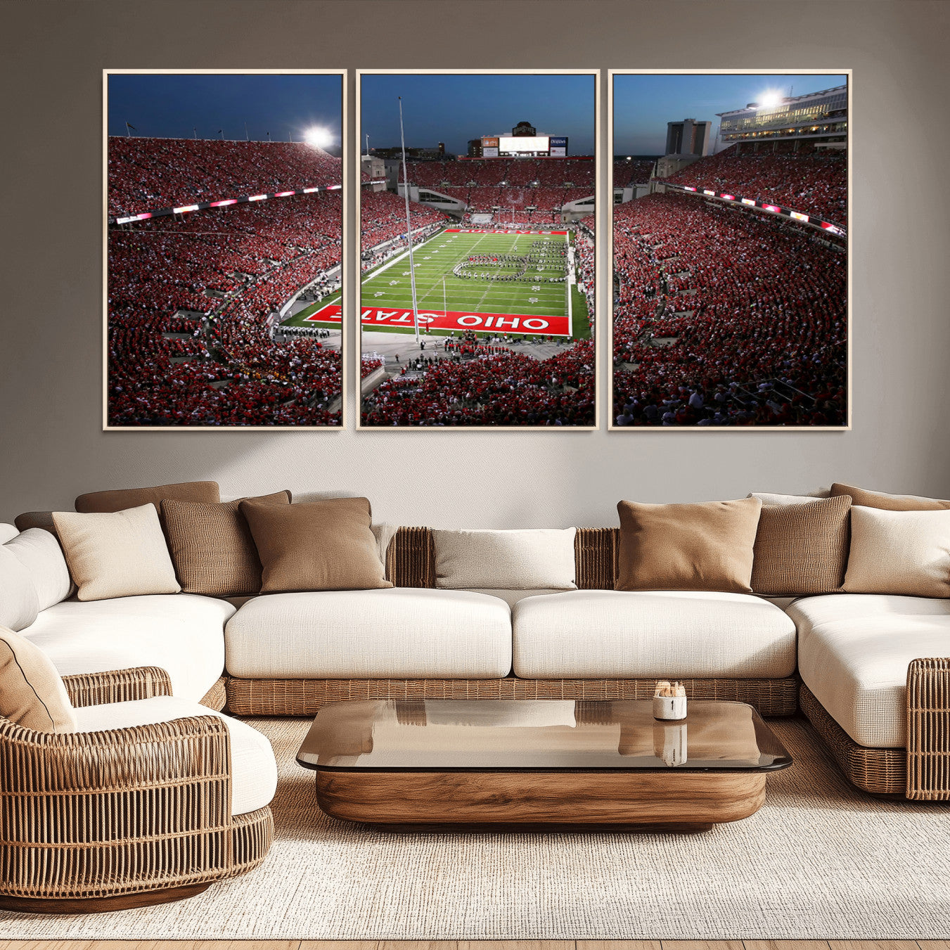 98743-MGV-CV-36X24-Ohio State University Buckeyes Football Team Print - Columbus Ohio Stadium Wall Art Canvas Print
