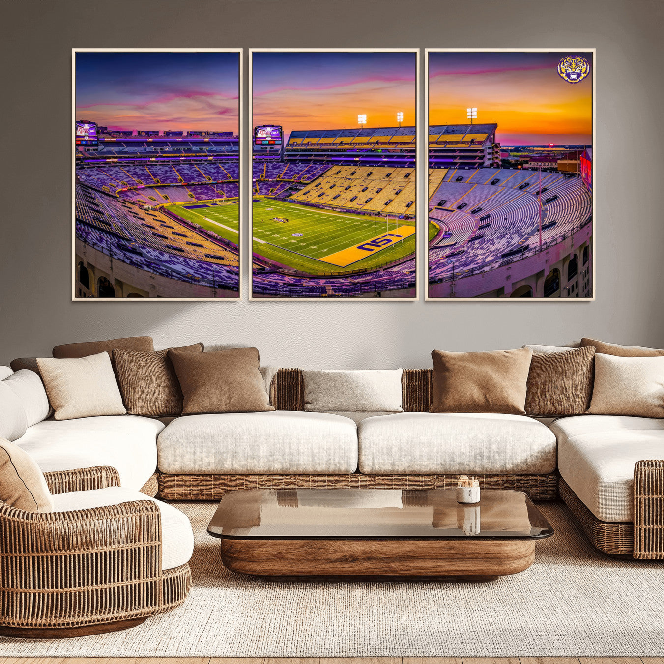 93538-MGV-CV-36X24-The Louisiana State University Tigers Football Team Print - Baton Rouge Tiger Stadium Wall Art