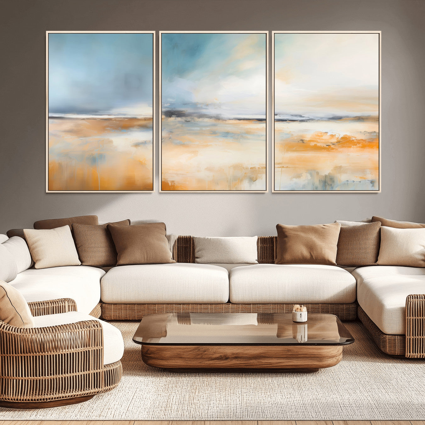 guzelmis-sharpen-MGV-CV-36X24-Abstract Landscape Wall Art Canvas Print - Warm Tones of Orange and Blue, Modern Framed Art for Home