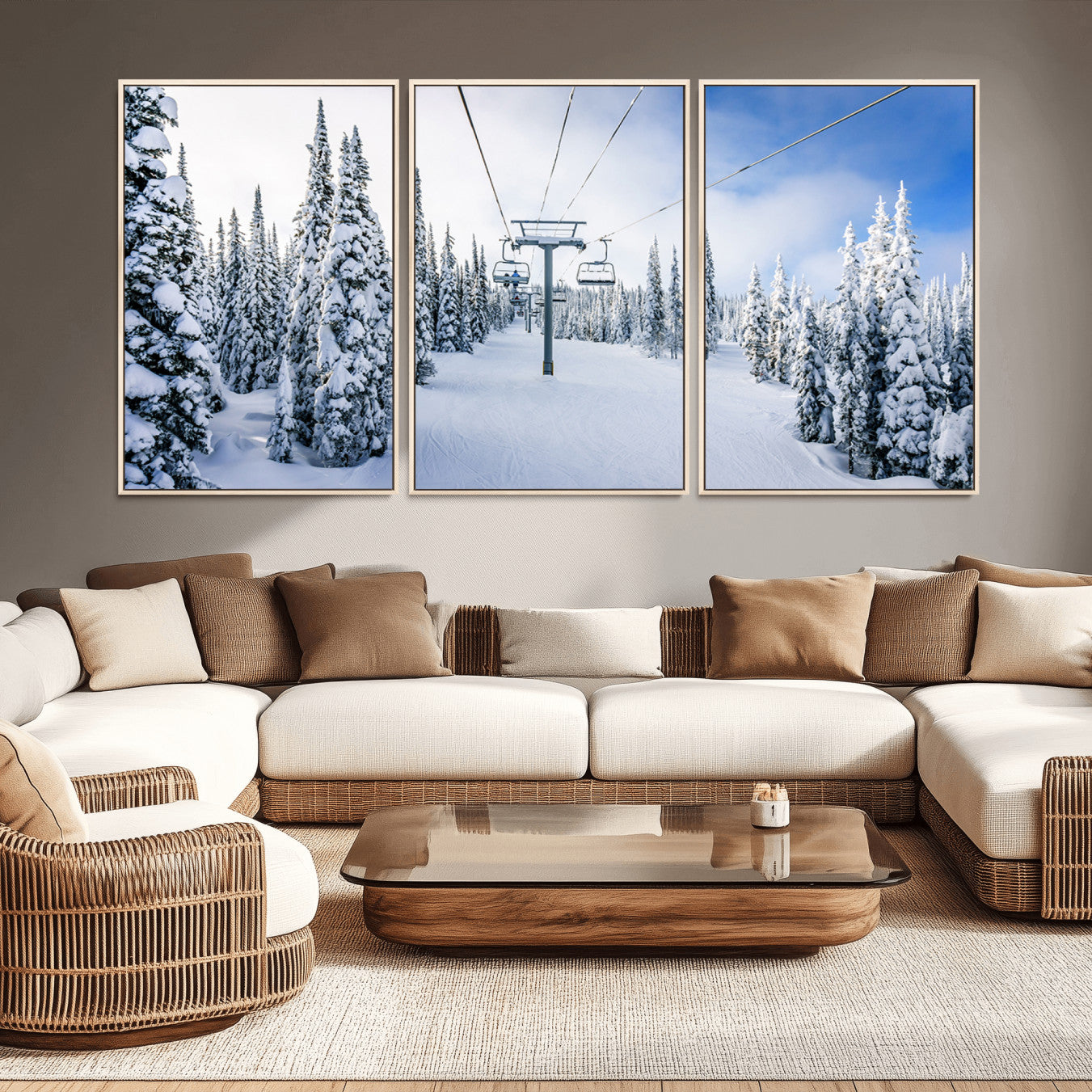 21569-MGV-CV-36X24-Winter Ski Lift Wall Art Print - Landscape Wall Art | Snowy Mountain Adventure | Perfect for Cabin