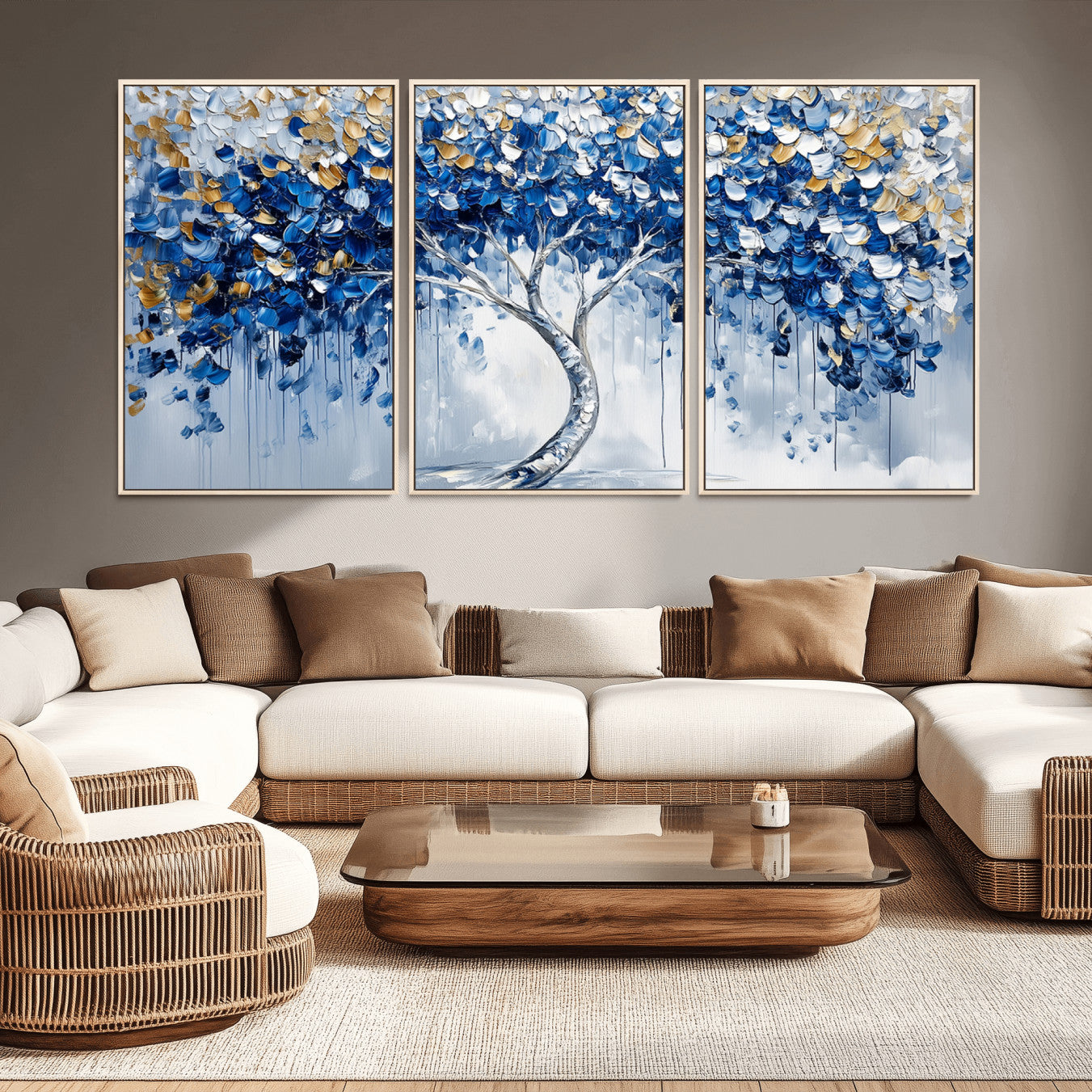 62350-MGV-CV-36X24-Blue and Gold Abstract Tree Wall Art Canvas Print | Modern Tree of Life Painting | Framed Canvas