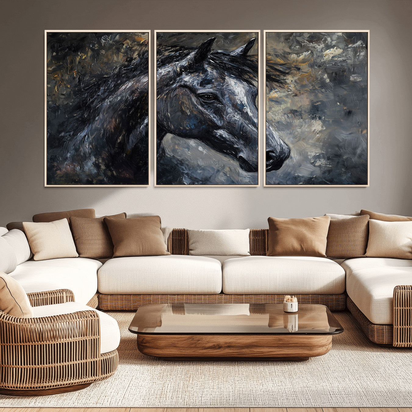 74166-MGV-CV-36X24-Large Abstract Horse Wall Art Canvas Print | Farmhouse Wall Decor | Rustic Horse Art | Western Cabin