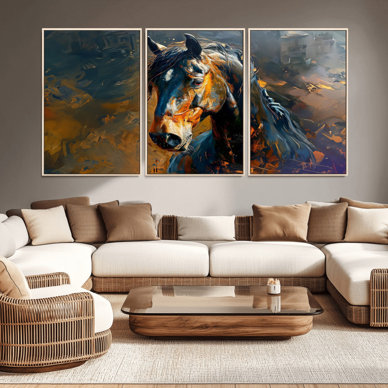 29909-MGV-CV-36X24-Abstract Horse Wall Art Canvas Print | Farmhouse Wall Decor | Western Cabin Art | Rustic Horse Decor