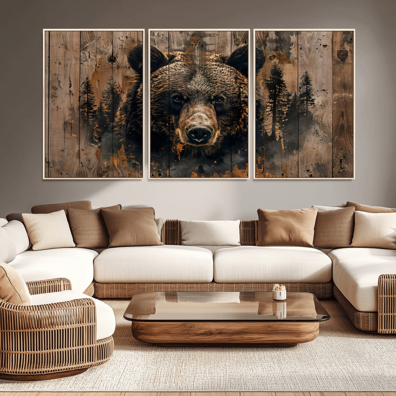 76998-MGV-CV-36X24-Rustic Grizzly 399 Wall Art | Triptych Canvas Print | Rustic Cabin Wall Decor | Perfect for