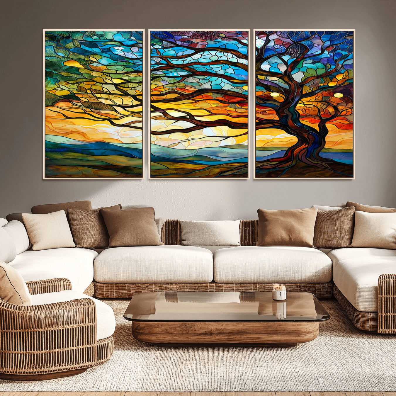 87789-MGV-CV-36X24-Vibrant Mosaic Tree of Life Wall Art | Stained Glass Style Canvas Print | Ready to Hang Artistic