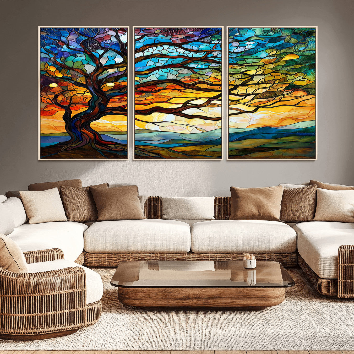 64765-MGV-CV-36X24-Mosaic Tree Wall Art | Ready to Hang Stained Glass Style Canvas Print | Farmhouse Wall Decor, Cabin