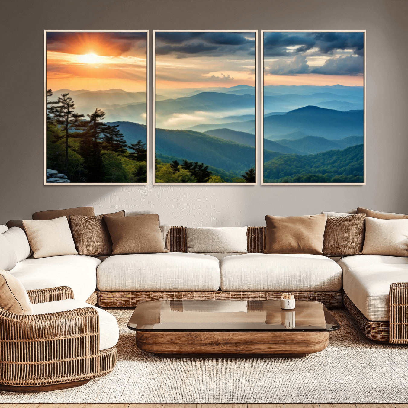 44761-MGV-CV-36X24-Sunrise Over Mountain Range Wall Art Canvas Print, Farmhouse Wall Decor, Cabin Wall Art