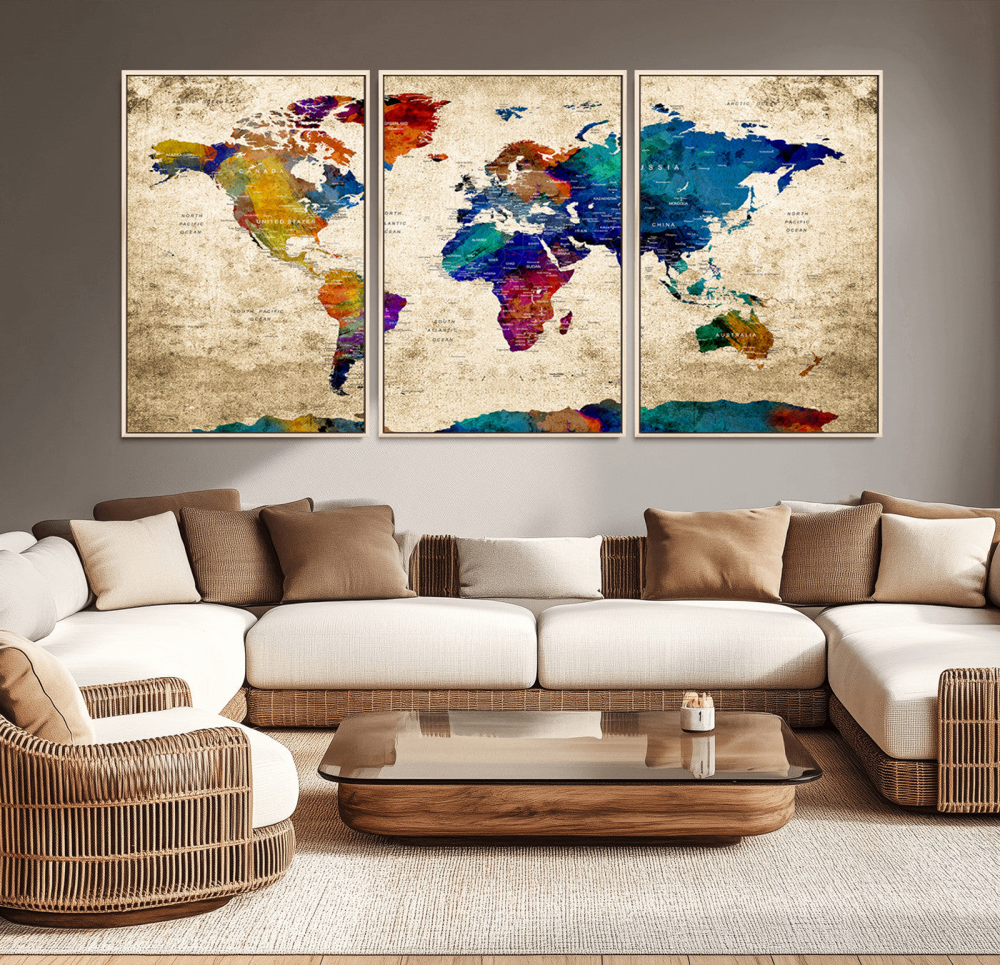 99274-MGV-CV-36X24-Push Pin World Map Canvas Print – Travel Tracker Wall Art for Couples, Perfect Anniversary Gift for Home or Office Decor