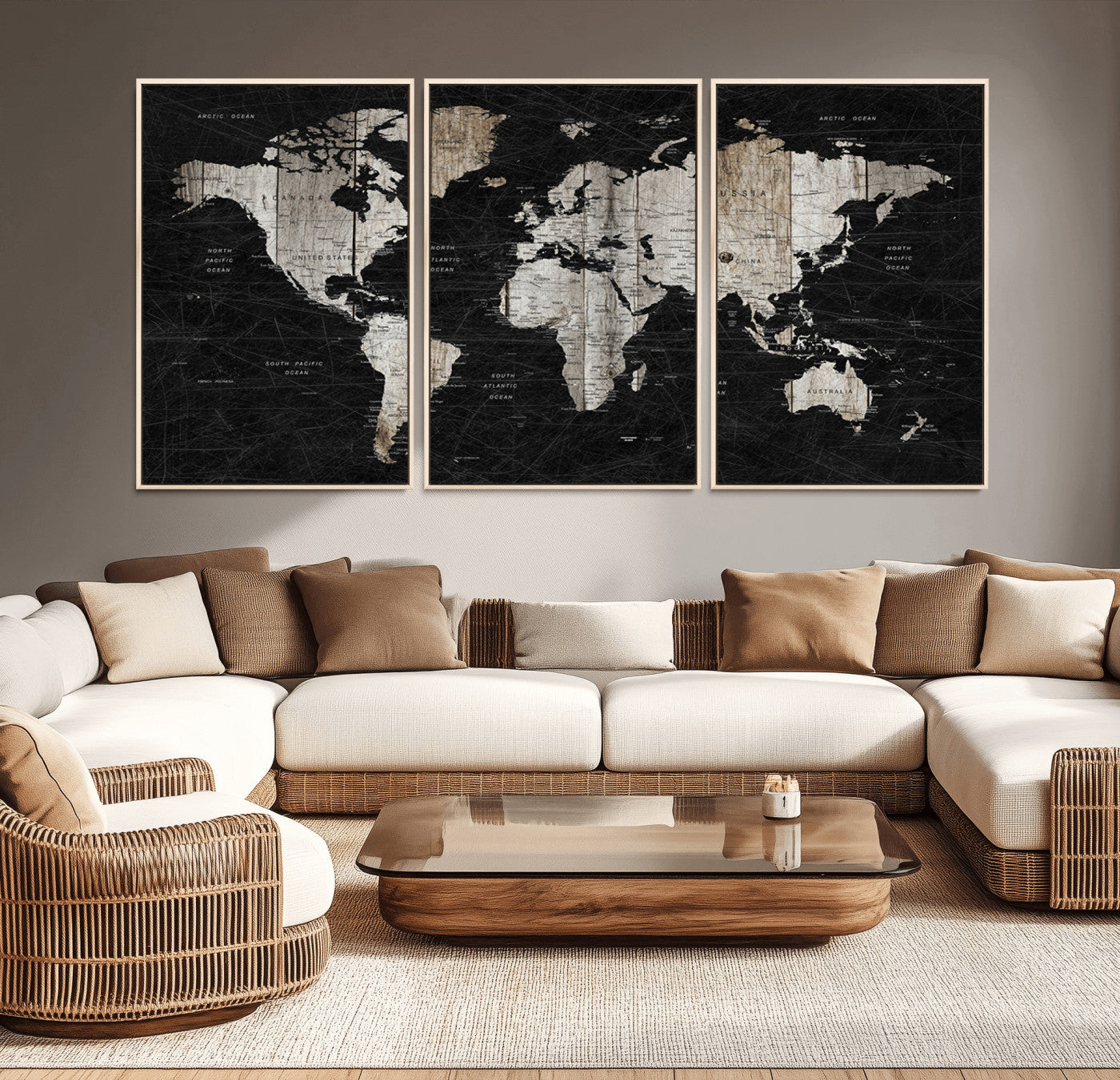 49500-MGV-CV-36X24-Push Pin World Map Canvas Print – Framed Travel Map Wall Art for Couples, Anniversary Gift, Modern Home or Office Decor
