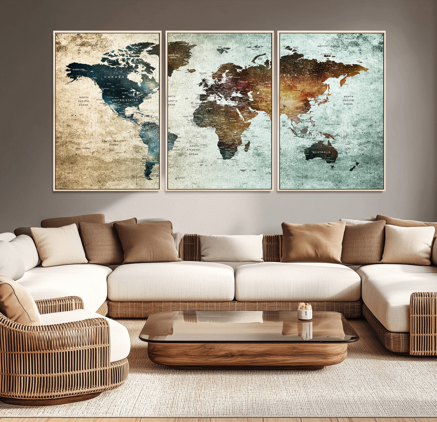 25140-MGV-CV-36X24-World Map Canvas Print – Framed Vintage Style Push Pin Wall Art, Elegant Travel Map Decor for Home or Office