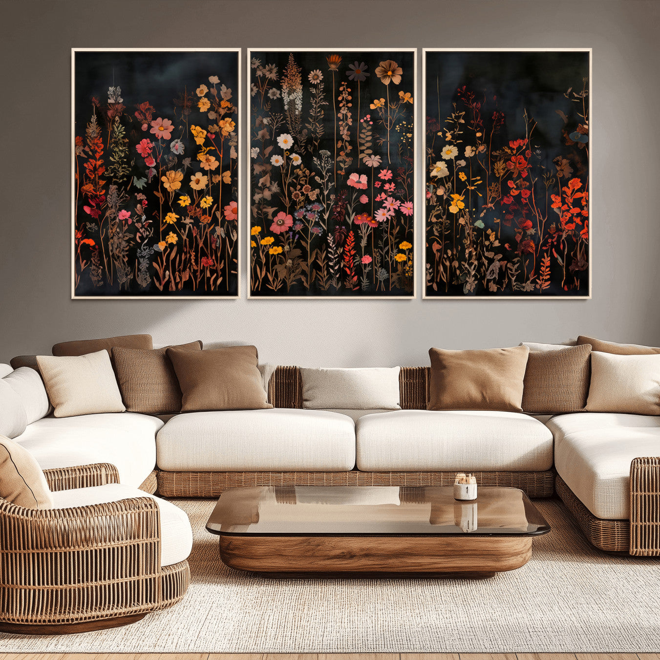 AbstFLF-MGV-CV-36X24-Large Floral Painting Print Illustration Flowers Canvas Wall Art Botanical Wall Decor Modern