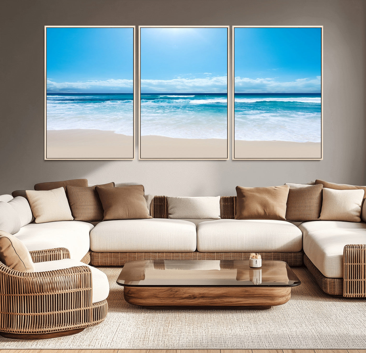 -Wall Art Canvas Print Shiny Blue Sea and Beach