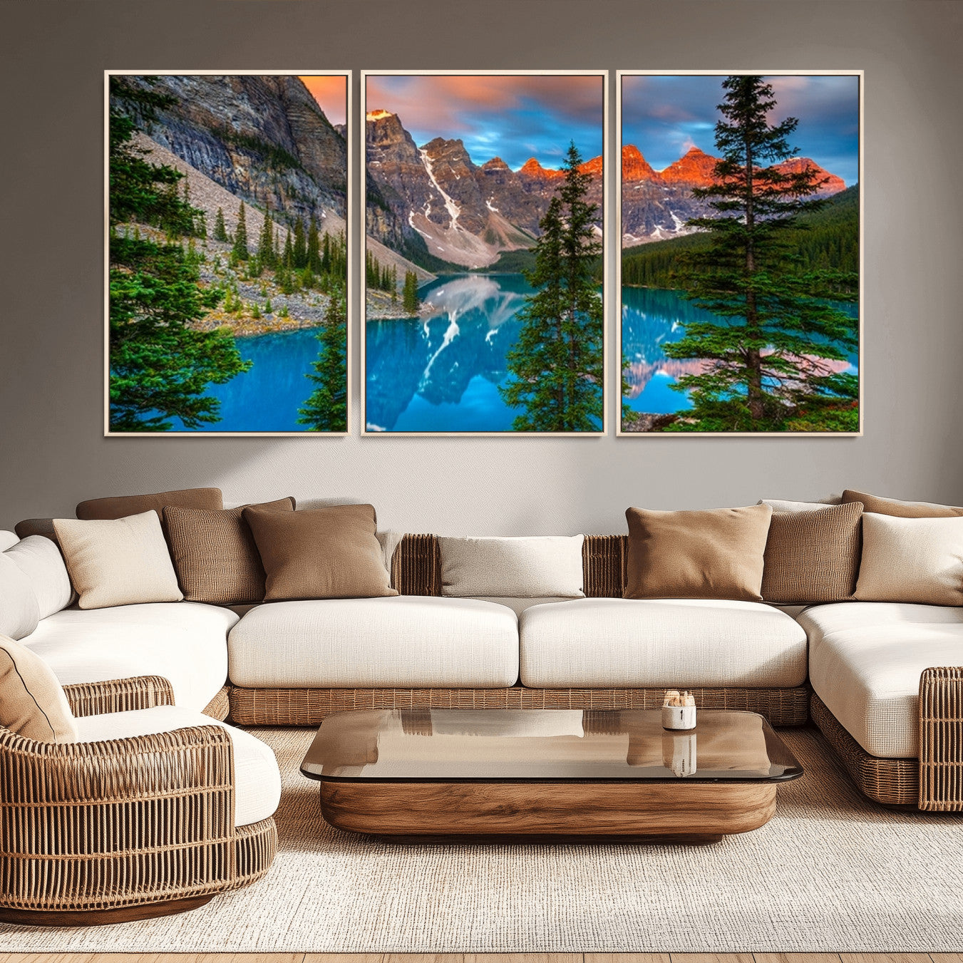 -Canadian Rockies Moraine Lake Wall Art Canvas Print, Pine Trees Mountain Spring Canvas Print