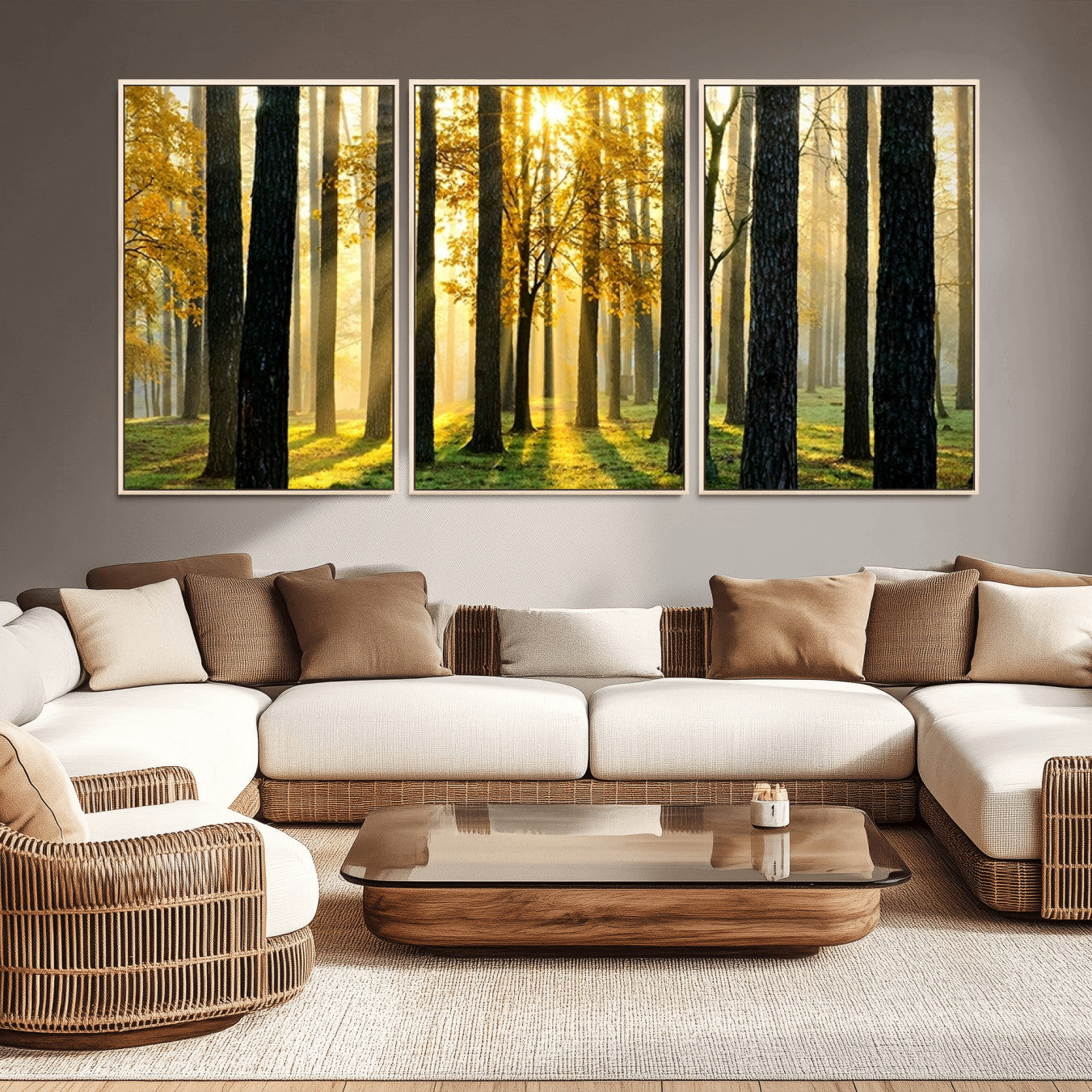 60024-MGV-CV-36X24-Sunlit Forest Wall Art Canvas Print – Large Framed Woodland Landscape Artwork for Home, Office, Living Room