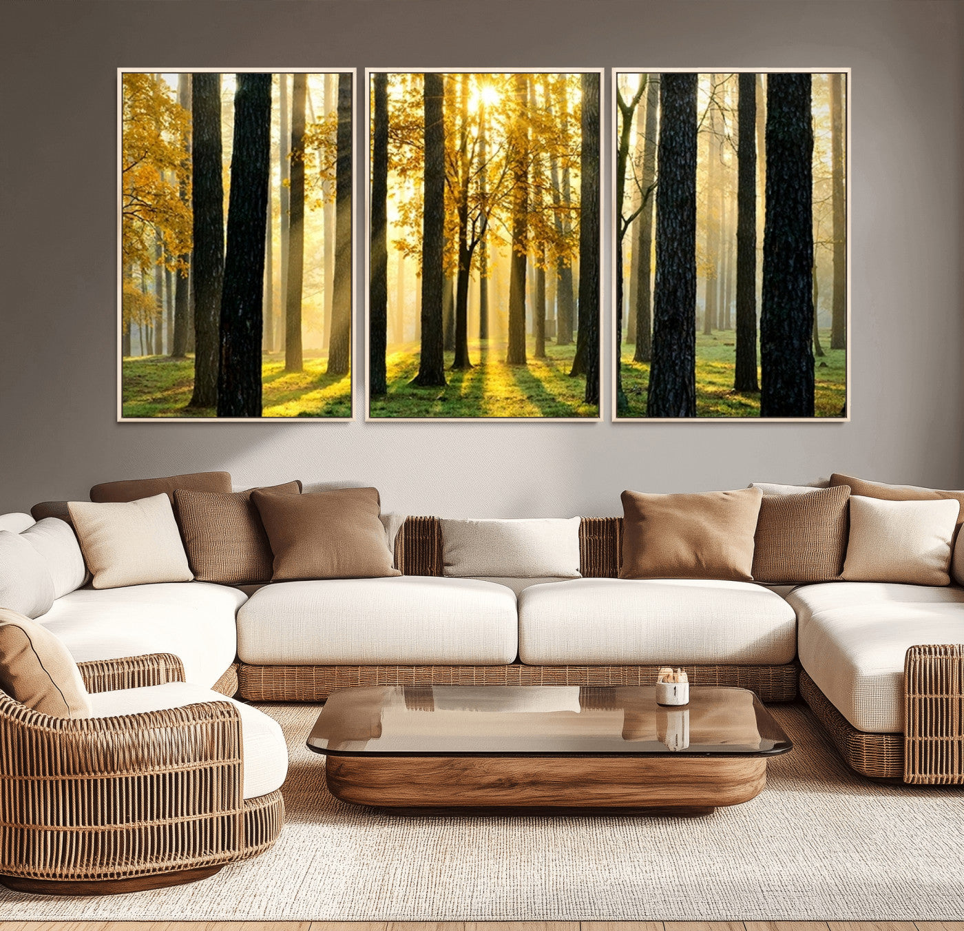 60024-MGV-CV-36X24-Sunlit Forest Wall Art Canvas Print – Large Framed Woodland Landscape Artwork for Home, Office, Living Room