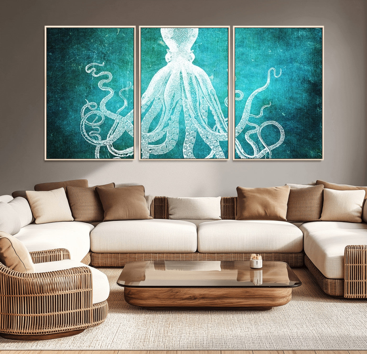20773-MGV-CV-36X24-Green Octopus Abstract Wall Art Canvas Print