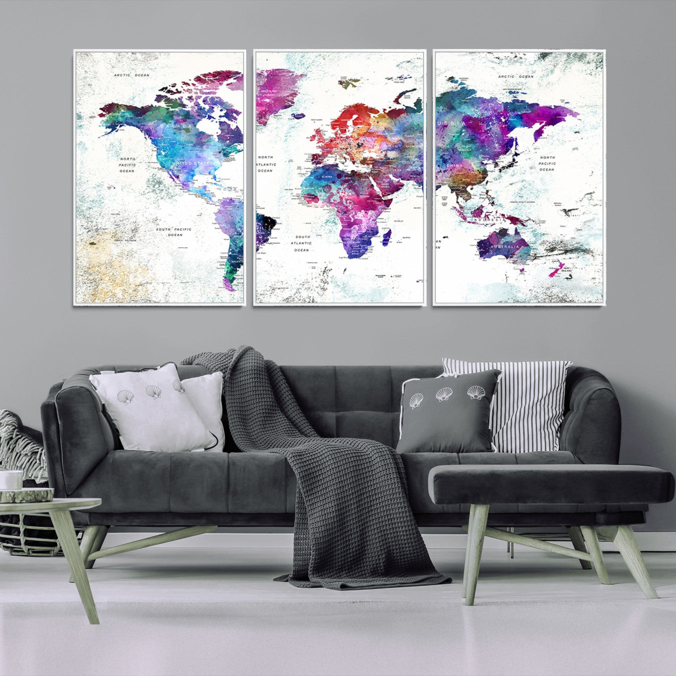 -Push Pin World Map Canvas Print – Framed Travel Map Wall Art for Couples, Anniversary Gift, Modern Home or Office Decor
