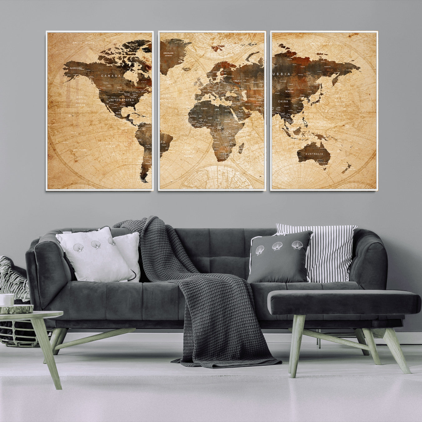 -Push Pin World Map Canvas Print – Framed Travel Tracker Wall Art for Couples, Perfect Anniversary Gift and Home Decor