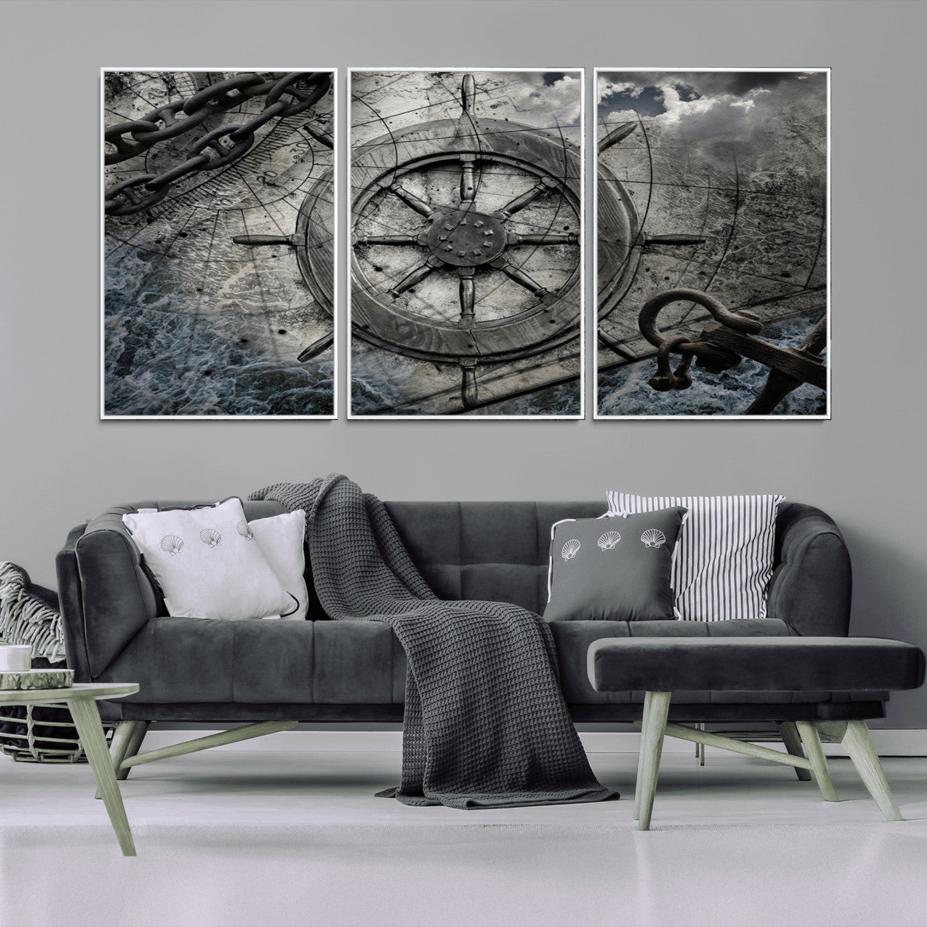 -Ship Steering Wheel Vintage Wall Art Canvas Print