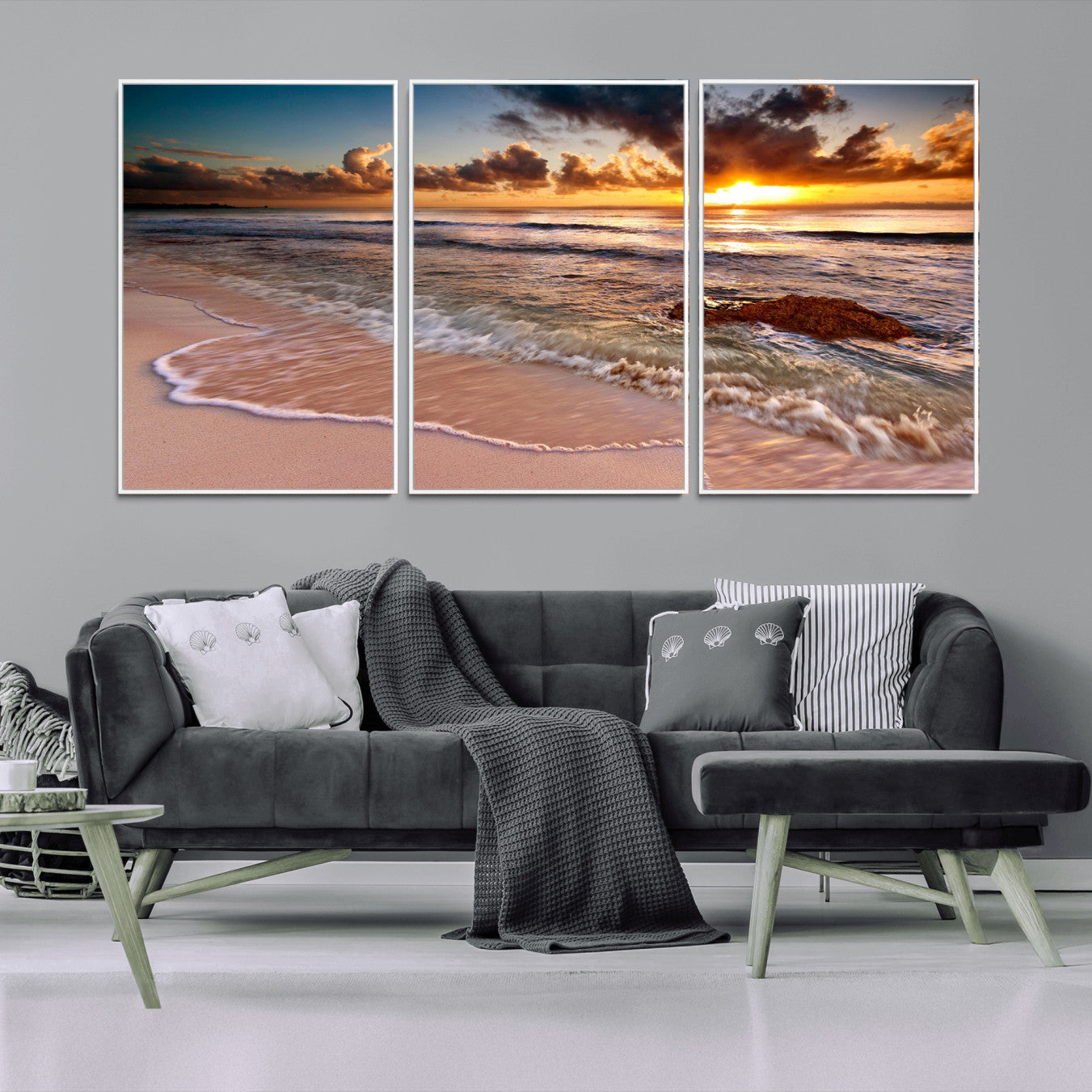 -Sunset on Ocean Wall Art Canvas Print