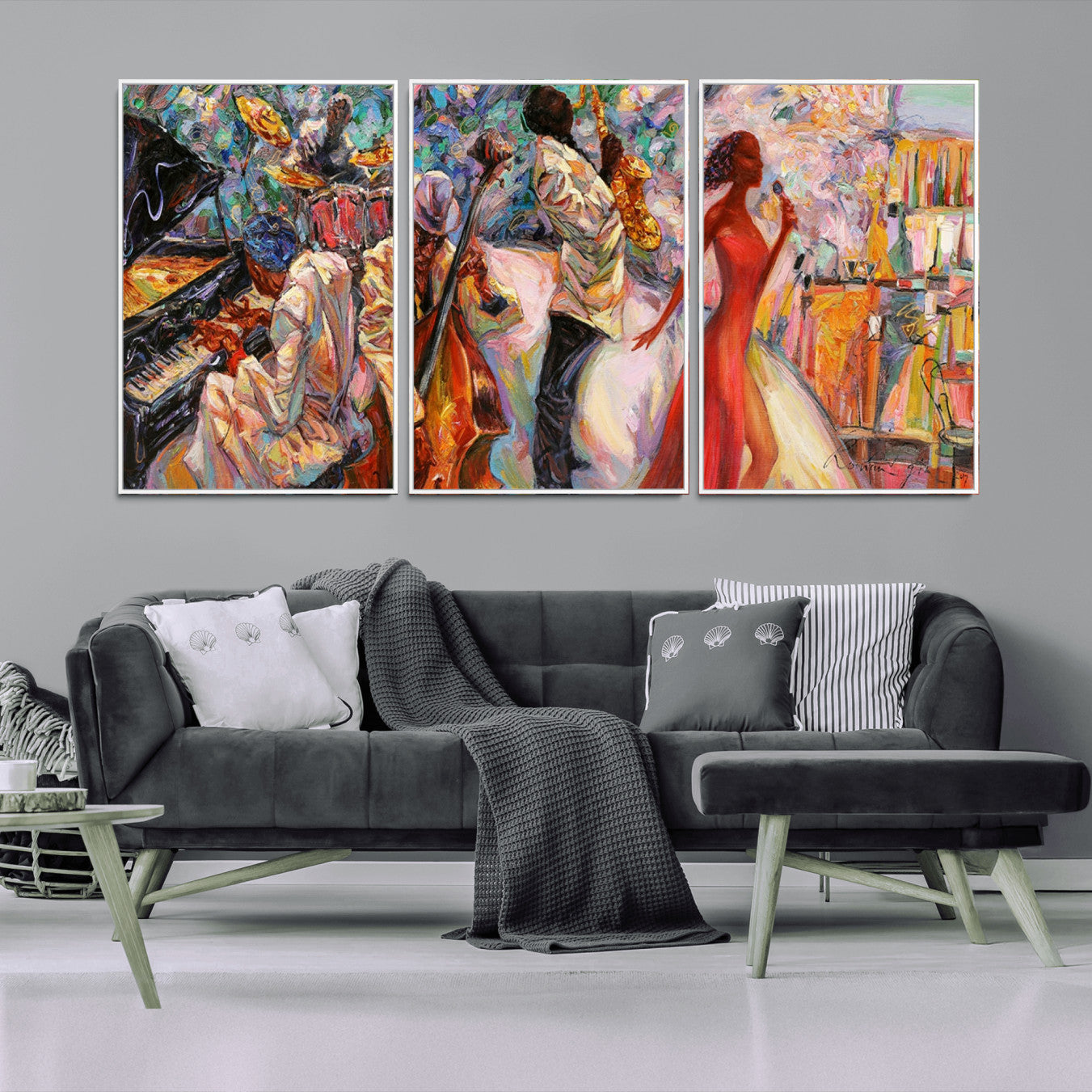 -Abstract Afro American Jazz Canvas Wall Art | Music-Inspired Painting for Dining Room, Living Room,
